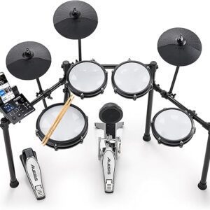 Alesis Nitro Max Kit Bateria eletrónica com remendos silenciosos de malha, caixa de zona dupla de 10", Bluetooth, 440 sons autênticos, aulas Drumeo, USB MIDI, pedal de bombo