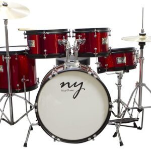 Bateria Acústica Infantil Junior 2T Vermelha com Banco New York