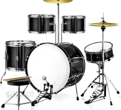 Bateria Instrumento, Bateria Acustica, Bateria Musical, Bateria Acústica 2T Cromada Preto com Banco