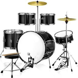 Bateria Instrumento, Bateria Acustica, Bateria Musical, Bateria Acústica 2T Cromada Preto com Banco