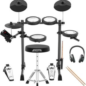 Kit Bateria Eletrônica AROMA TDX-18 - Acompanha banco, fone e baquetas - Mesh, Bluetooth, Choke