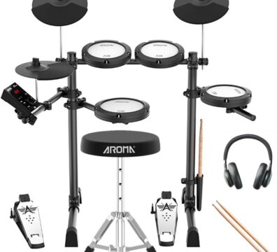 Kit Bateria Eletrônica AROMA TDX-18 - Acompanha banco, fone e baquetas - Mesh, Bluetooth, Choke