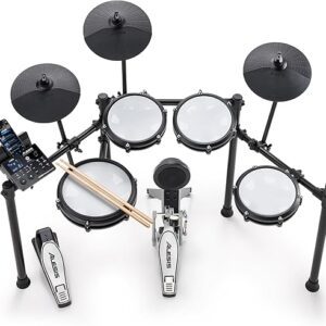 Alesis Nitro Max Kit Bateria eletrónica com remendos silenciosos de malha, caixa de zona dupla de 10", Bluetooth, 440 sons autênticos, aulas Drumeo, USB MIDI, pedal de bombo