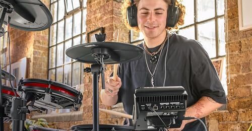 Alesis Nitro Max Kit Bateria eletrónica com remendos silenciosos de malha, caixa de zona dupla de 10", Bluetooth, 440 sons autênticos, aulas Drumeo, USB MIDI, pedal de bombo