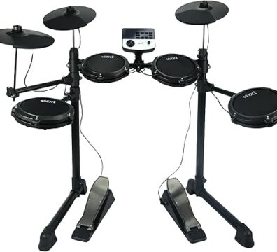 Bateria Eletrônica Digital MXT, 4 Pads de Bateria, 3 Pratos, Módulo de Som, Pedais, Preta