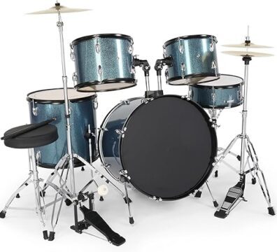 VEDO Bateria Acústica 5 Peças Profissional para Adultos - Kit Completo com Banco, Pratos e Pedal (Madeira de Álamo, 22 Polegadas, azul) para Iniciantes e Estudantes de Música