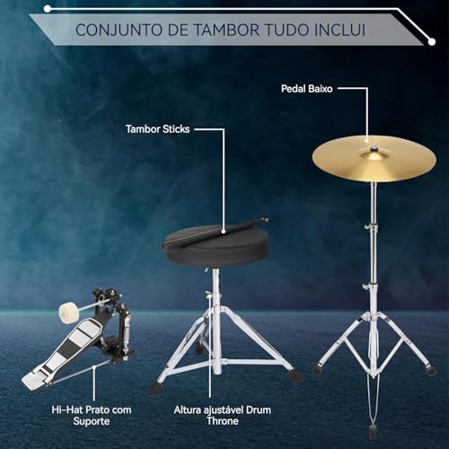 VEDO Bateria Acústica 5 Peças Profissional para Adultos - Kit Completo com Banco, Pratos e Pedal (Madeira de Álamo, 22 Polegadas, azul) para Iniciantes e Estudantes de Música
