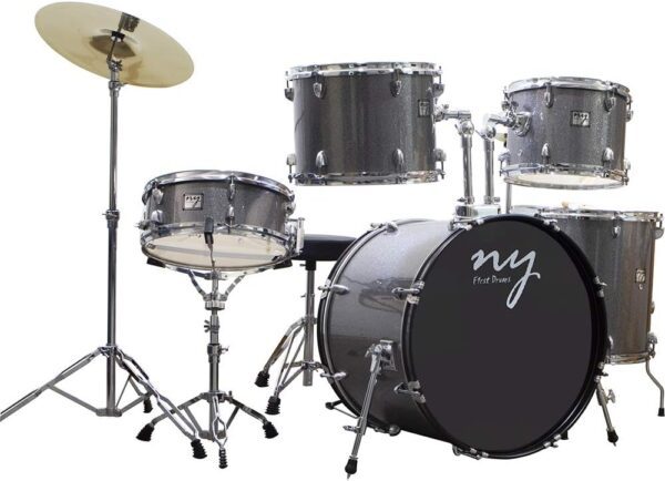 Bateria Acústica 2T PR SP Silver Sparkle Prata com Banco NY F1rst