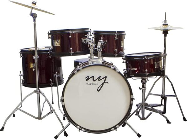 Bateria Acústica Infantil Junior 2T Vinho com Banco New York