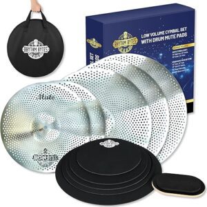 Pacote de pratos de baixo volume com almofadas silenciadoras de bateria, 12 peças, conjunto de pratos - 35,6 cm/40,6 cm/45,7 cm/50,8 cm, almofadas silenciadoras de bateria -...