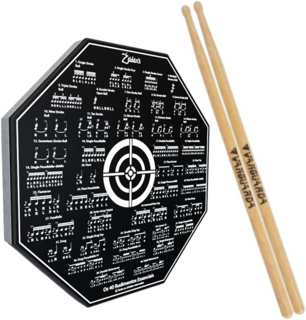Pad Estudo Bateria 8 Polegadas + Par Baquetas Vanguarda 6a