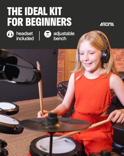 Kit Bateria Eletrônica AROMA TDX-18 - Acompanha banco, fone e baquetas - Mesh, Bluetooth, Choke