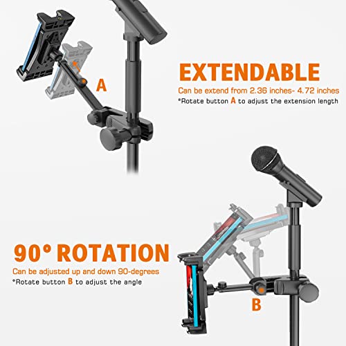 Suporte de tablet para microfone e iPad, suporte de música para smartphone, tablet, microfone para partituras, serve para dispositivos de tamanho de tela de 12,9 a 32,9 cm