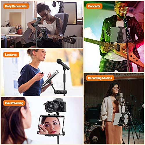 Suporte de tablet para microfone e iPad, suporte de música para smartphone, tablet, microfone para partituras, serve para dispositivos de tamanho de tela de 12,9 a 32,9 cm